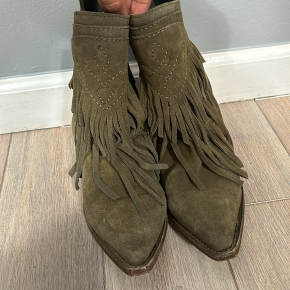 Free People Lawless Fringe Taupe Block Heel Western Ankle Boots Size 36 / 6 - Picture 4 of 16